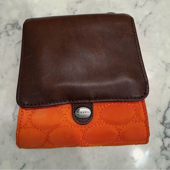 Mosey life Burnt Orange Red Crossbody wrist wallet Bag Small Brown Leather Trim - Picture 5 of 12